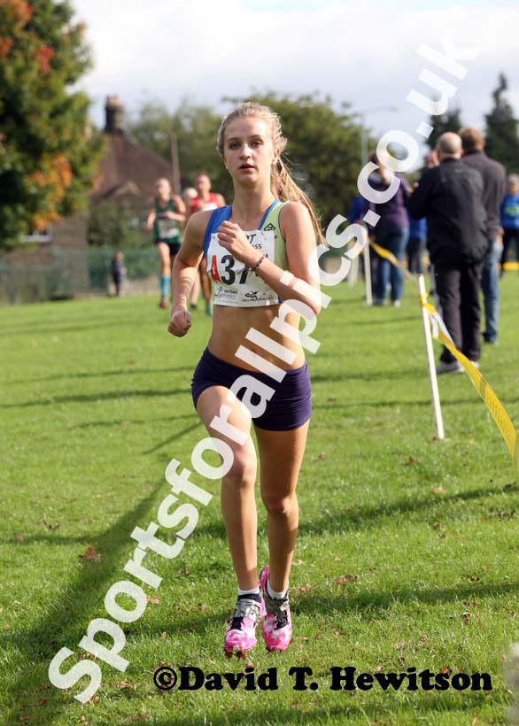 Jessica Parsons (Vale Royal) leads the under-17 womens Northern Cross Country Relays, Graves Park, Sheffield.